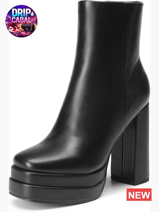 Shoes - Y2K Platform Ankle Boots Chunky Heel Square Toe PU